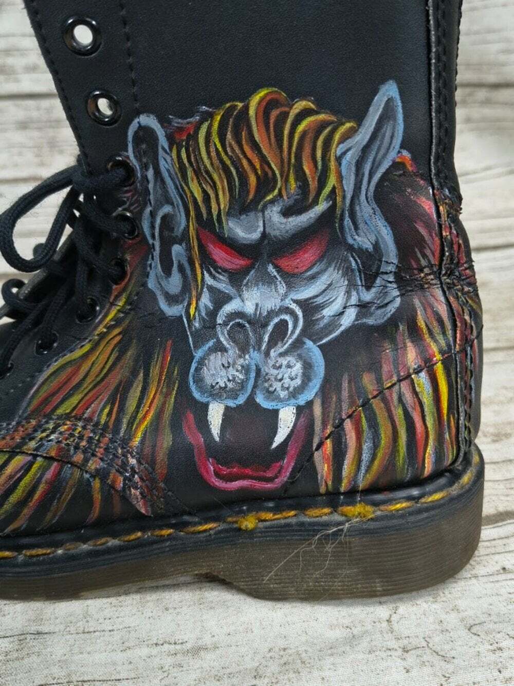 Vintage Dr. Martens 1460 Made in England Hand Painted Skull Beast Boots Size 4 - Picture 8 of 12